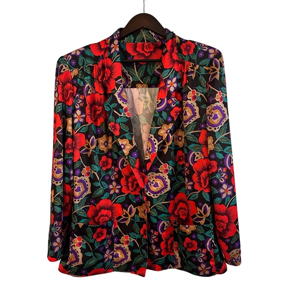 Jackets & Blazers - Vintage Women’s 38 Roses Vines Paisley Polyester One-Button Blazer Shoulder Pads